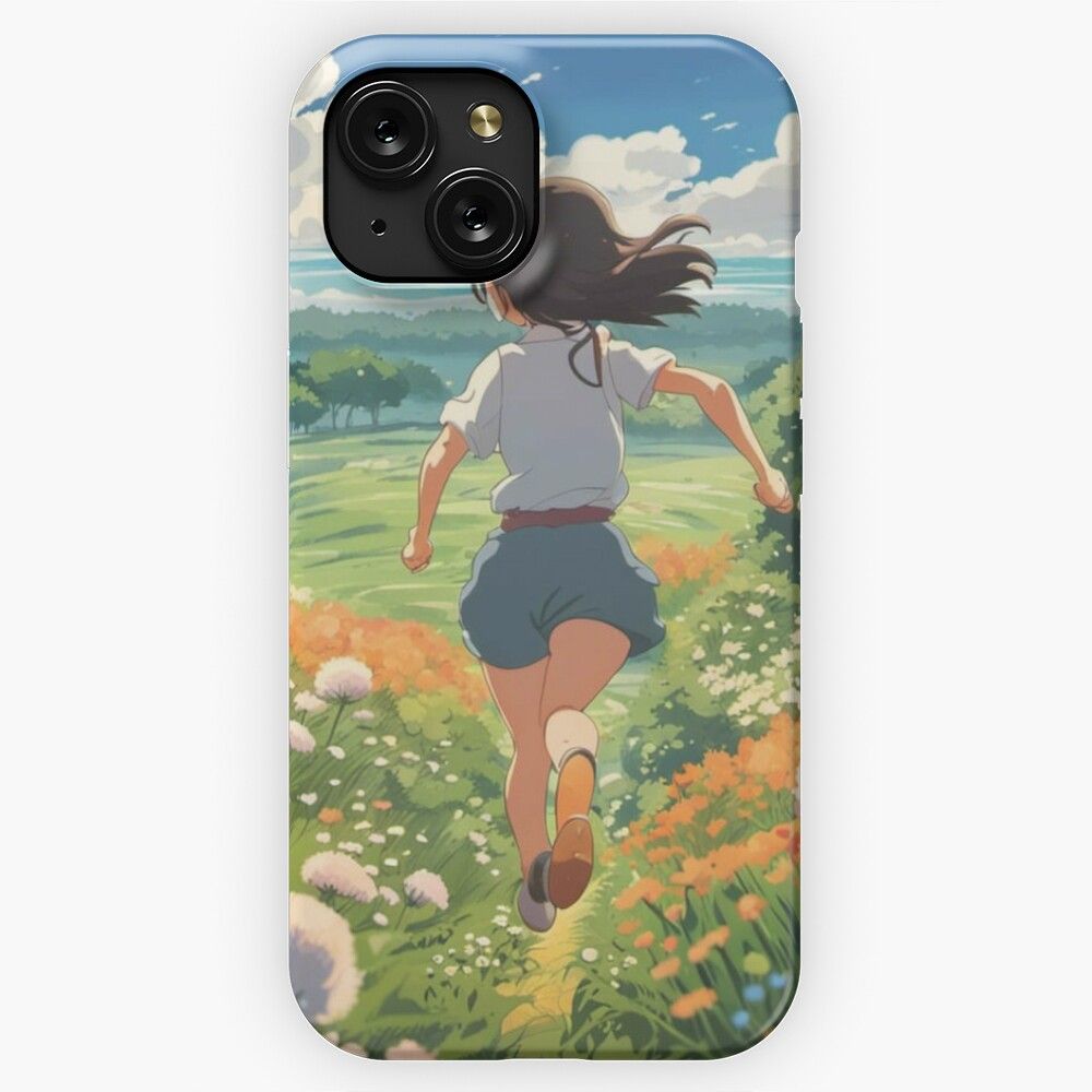 Anime Running Through Field Of Flowers iPhone 15 Slim Phone Case Cover