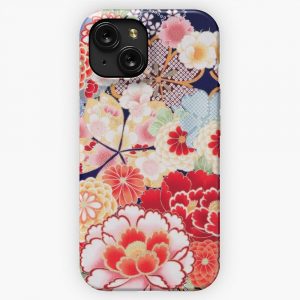 Antique Japanese Flowers Pink White Wild Roses Kimono Style Floral iPhone 15 Slim Phone Case Cover