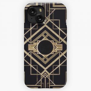 Art Deco Vintage 1920 Era The Great Gatsby Gold Black Pattern Elegant Chic Modern Trendy iPhone 15 Slim Phone Case Cover