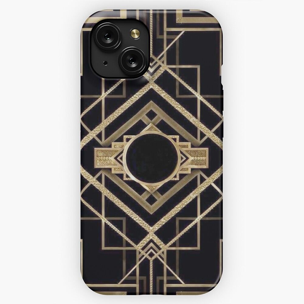 Art Deco Vintage 1920 Era The Great Gatsby Gold Black Pattern Elegant Chic Modern Trendy iPhone 15 Slim Phone Case Cover