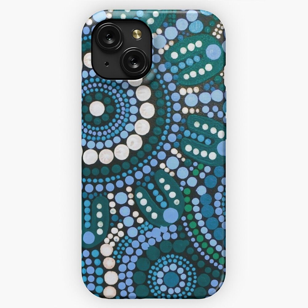 Australian Aboriginal Art Turquoise Blue Pattern Family Gathering iPhone 15 Slim Phone Case Cover