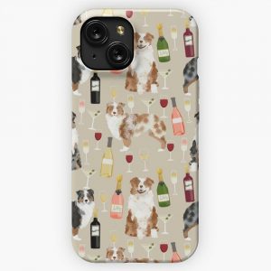 Australian Shepherd Blue And Red Merle Wine Cocktails Yappy Hour Pattern Dog Breed iPhone 15 Slim Phone Case Cover