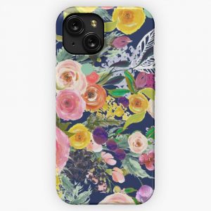 Autumn Blooms Navy Floral iPhone 15 Slim Phone Case Cover
