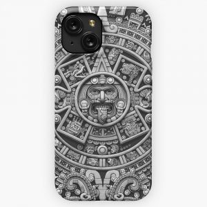 Aztec Calendar Sun Stone Greyscale iPhone 15 Slim Phone Case Cover