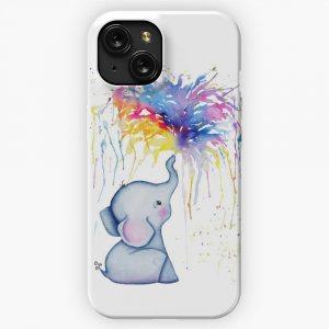 Baby Elephant Rainbow Watercolor Painting iPhone 15 Slim Phone Case Cover