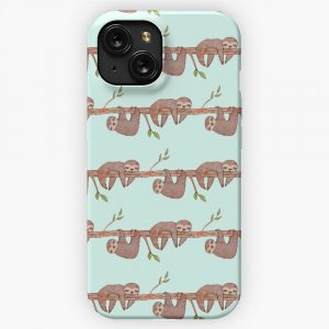 Baby Sloths Hanging On Tree Pattern iPhone 15 Slim Phone Case Cover
