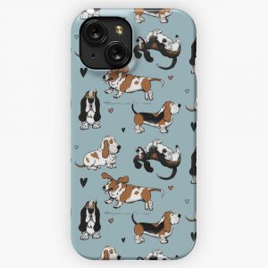 Basset Buddies On Blue iPhone 15 Slim Phone Case Cover