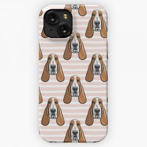 Basset Hound Pink Stripes iPhone 15 Slim Phone Case Cover