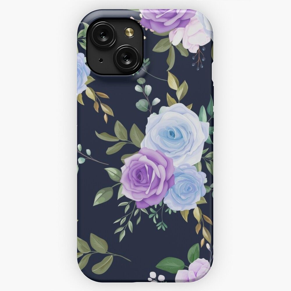 Beautiful Blue Flower Green Leaves Pattern iPhone 15 Slim Phone Case Cover