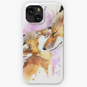 Beautiful Fox Mother And Cub Watercolour Design iPhone 15 Slim Phone Case Cover