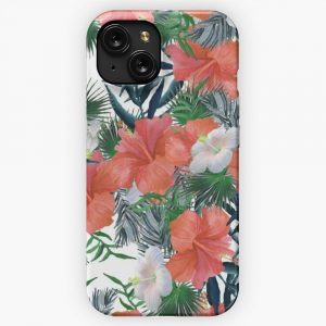 Beautiful Red And White Hibiscus Floral Design iPhone 15 Slim Phone Case Cover