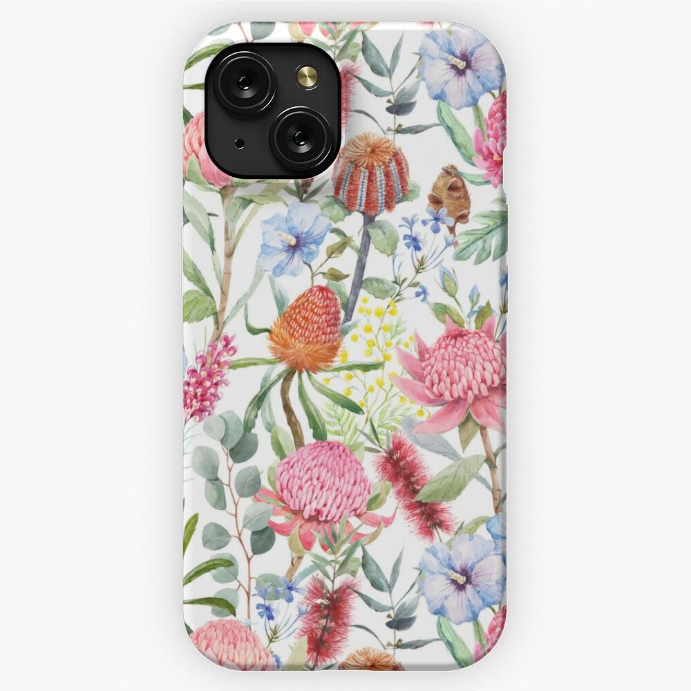 Beautiful Seamless Pattern With Hand Drawn Watercolor Protea Banksia And Other Australian Flowers iPhone 15 Slim Phone Case Cover