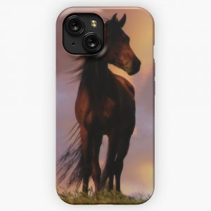 Beautiful Silhouetted Horse In Colorful Sundown iPhone 15 Slim Phone Case Cover
