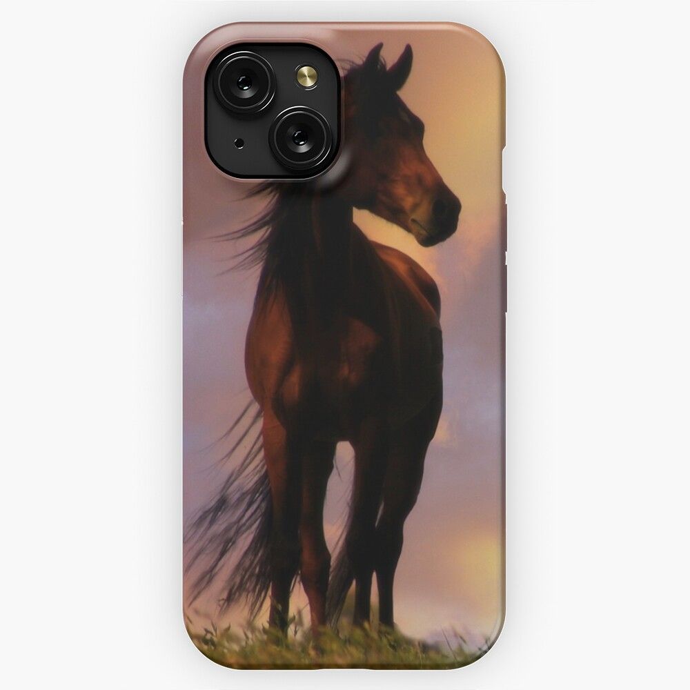 Beautiful Silhouetted Horse In Colorful Sundown iPhone 15 Slim Phone Case Cover