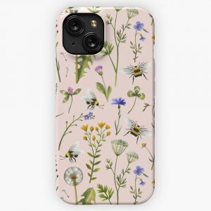 Bees And Wildflowers On Blush iPhone 15 Slim Phone Case Cover