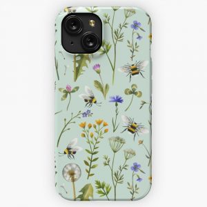 Bees And Wildflowers On Mint iPhone 15 Slim Phone Case Cover