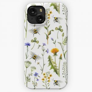 Bees And Wildflowers On White iPhone 15 Slim Phone Case Cover