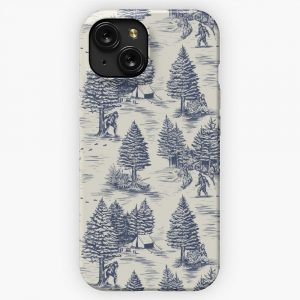 Bigfoot Sasquatch Toile De Jouy In Blue iPhone 15 Slim Phone Case Cover