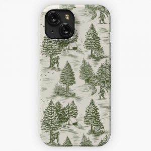 Bigfoot Sasquatch Toile De Jouy In Forest Green iPhone 15 Slim Phone Case Cover