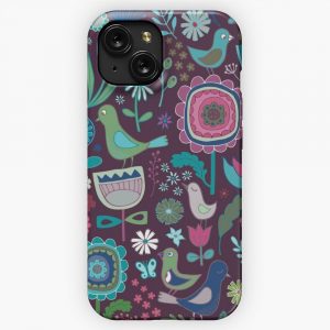 Birds And Blooms Blueberry Pretty Floral Bird Pattern By Cecca Designs iPhone 15 Slim Phone Case Cover