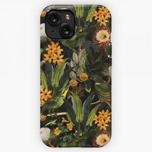 Birds In Tropical Flower Garden Black iPhone 15 Slim Phone Case Cover