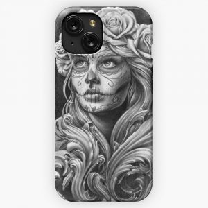 Black And Grey Catrina With A Crown Of Roses iPhone 15 Slim Phone Case Cover