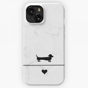 Black And Marble Dachshund Love iPhone 15 Slim Phone Case Cover