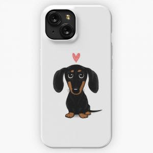 Black And Tan Dachshund With Heart Cute Cartoon Wiener Dog iPhone 15 Slim Phone Case Cover