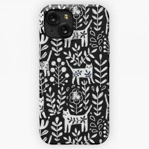 Black And White Cute Cats And Summer Flowers iPhone 15 Slim Phone Case Cover