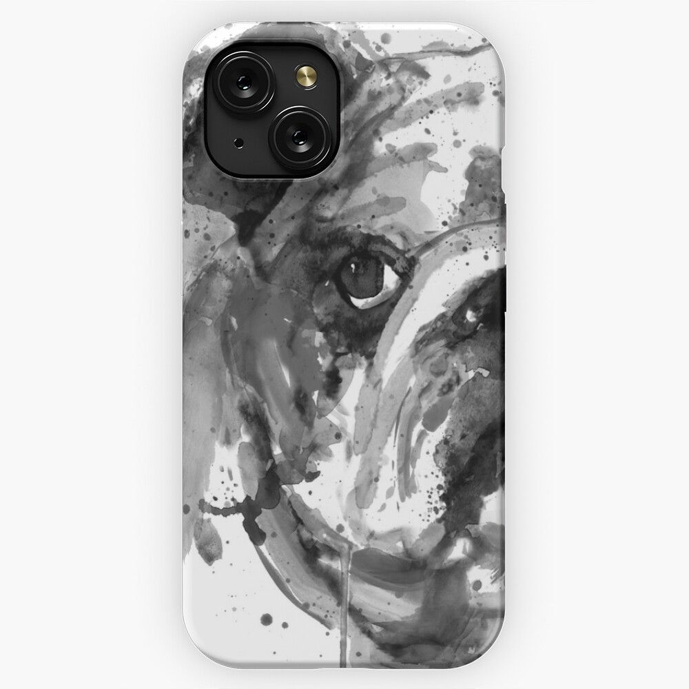 Black And White Half Faced English Bulldog iPhone 15 Slim Phone Case Cover
