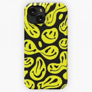 Black And Yellow Melted Smiley Face Psychedelic Pattern iPhone 15 Slim Phone Case Cover