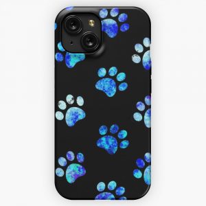 Black Blue Textured Paw Print Pattern iPhone 15 Slim Phone Case Cover