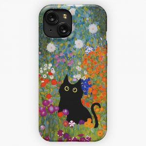 Black Cat In Flowers Garden Gustav Klimt iPhone 15 Slim Phone Case Cover