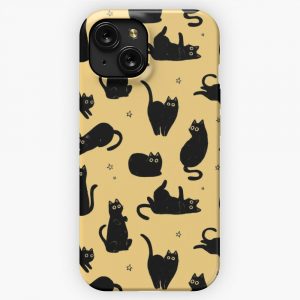 Black Cat Pattern iPhone 15 Slim Phone Case Cover