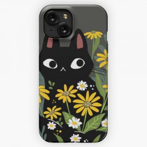 Black Cat With Flowers iPhone 15 Slim Phone Case Cover