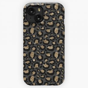 Black Gold Glitter Leopard Print iPhone 15 Slim Phone Case Cover