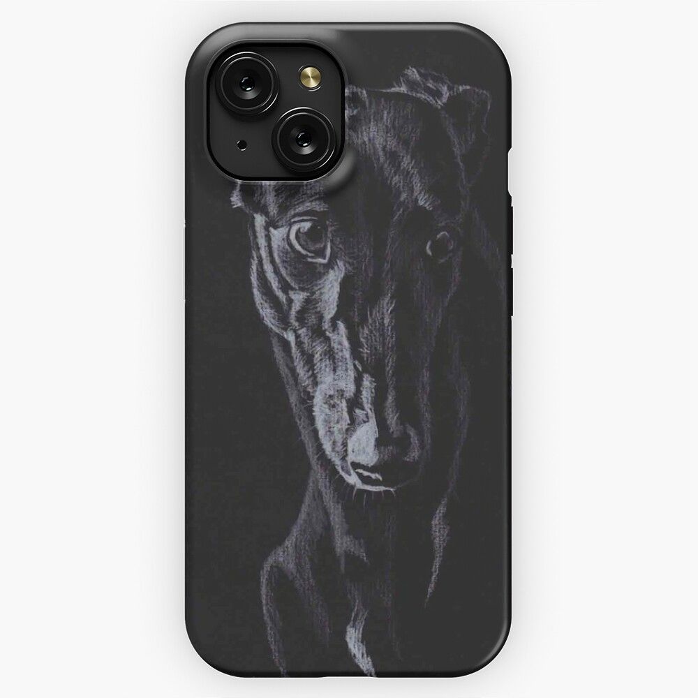 Black Greyhound Silhouette Colored Pencil Drawing iPhone 15 Slim Phone Case Cover