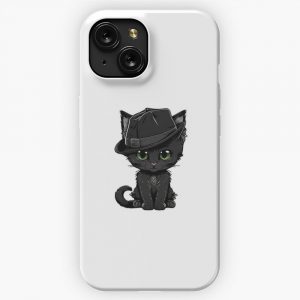 Black Kitty With Fedora iPhone 15 Slim Phone Case Cover