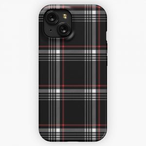 Black Tartan With Red And White Stripes iPhone 15 Slim Phone Case Cover