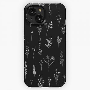Black Wildflowers Pattern iPhone 15 Slim Phone Case Cover