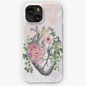 Bloom Floral Heart Human Anatomy Pink Roses Flowers iPhone 15 Slim Phone Case Cover