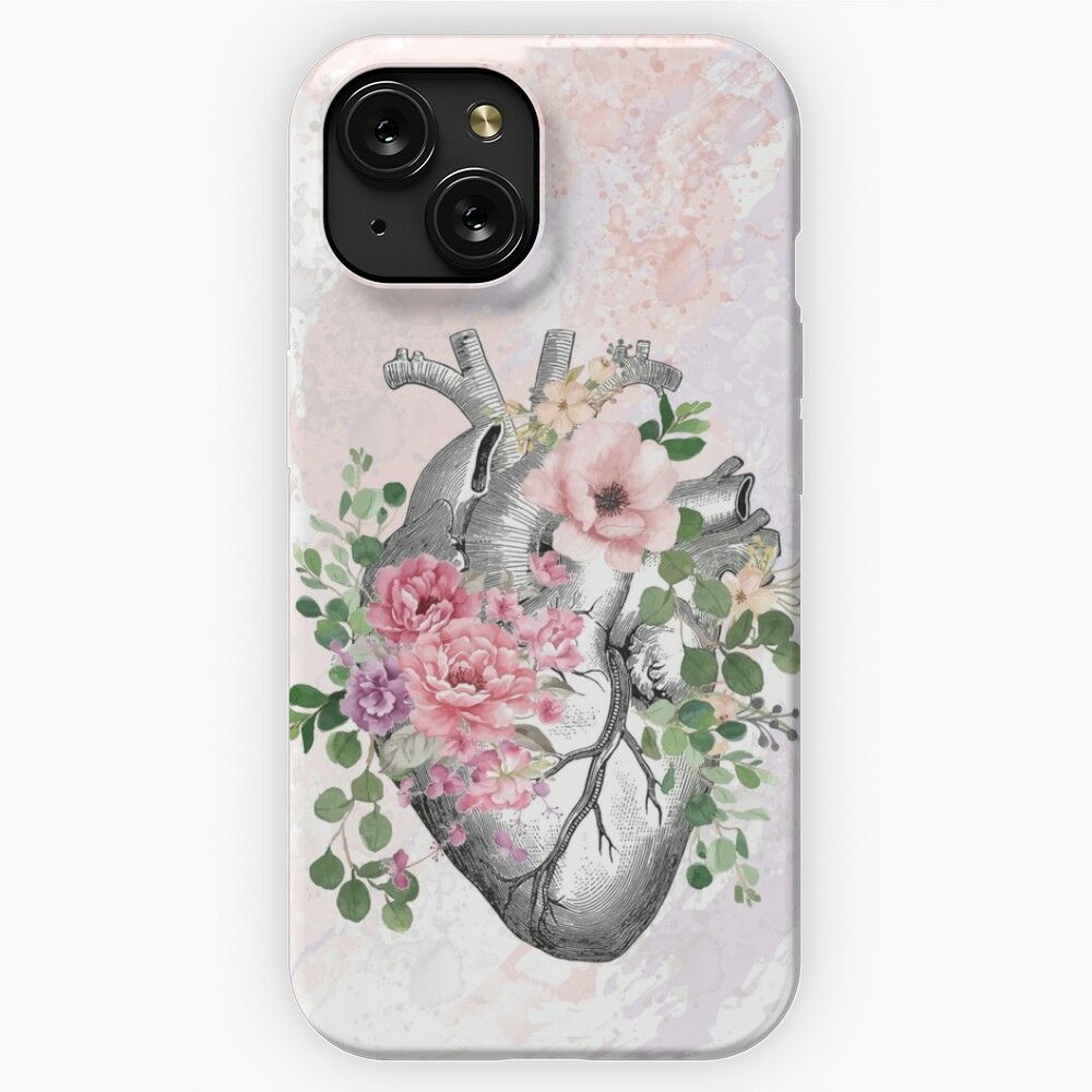 Bloom Floral Heart Human Anatomy Pink Roses Flowers iPhone 15 Slim Phone Case Cover