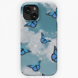 Blue Butterflies W Clouds iPhone 15 Slim Phone Case Cover