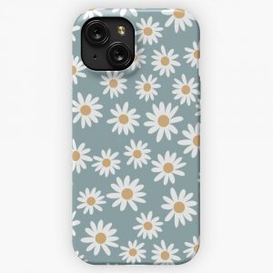 Blue Daisies Daisy Pattern Floral Florals Flower Retro Vintage 70S Camel Brown Rust Earthy Terracotta iPhone 15 Slim Phone Case Cover