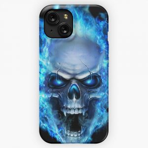 Blue Flame Skull iPhone 15 Slim Phone Case Cover