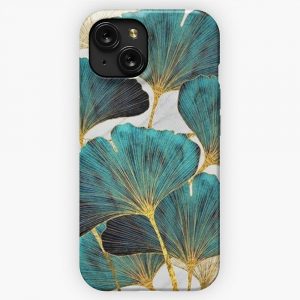 Blue Ginko Leaves iPhone 15 Slim Phone Case Cover