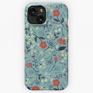 Blue Orange White Floral Botanical Print iPhone 15 Slim Phone Case Cover