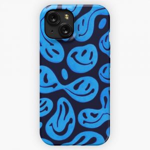 Blue Smiley Face Pattern iPhone 15 Slim Phone Case Cover