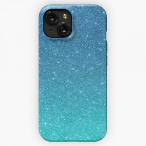 Blue Turquoise Ombre Trendy Glitter iPhone 15 Slim Phone Case Cover