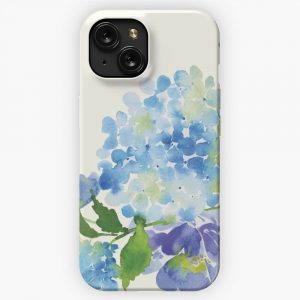 Blue Watercolor Hydrangea iPhone 15 Slim Phone Case Cover